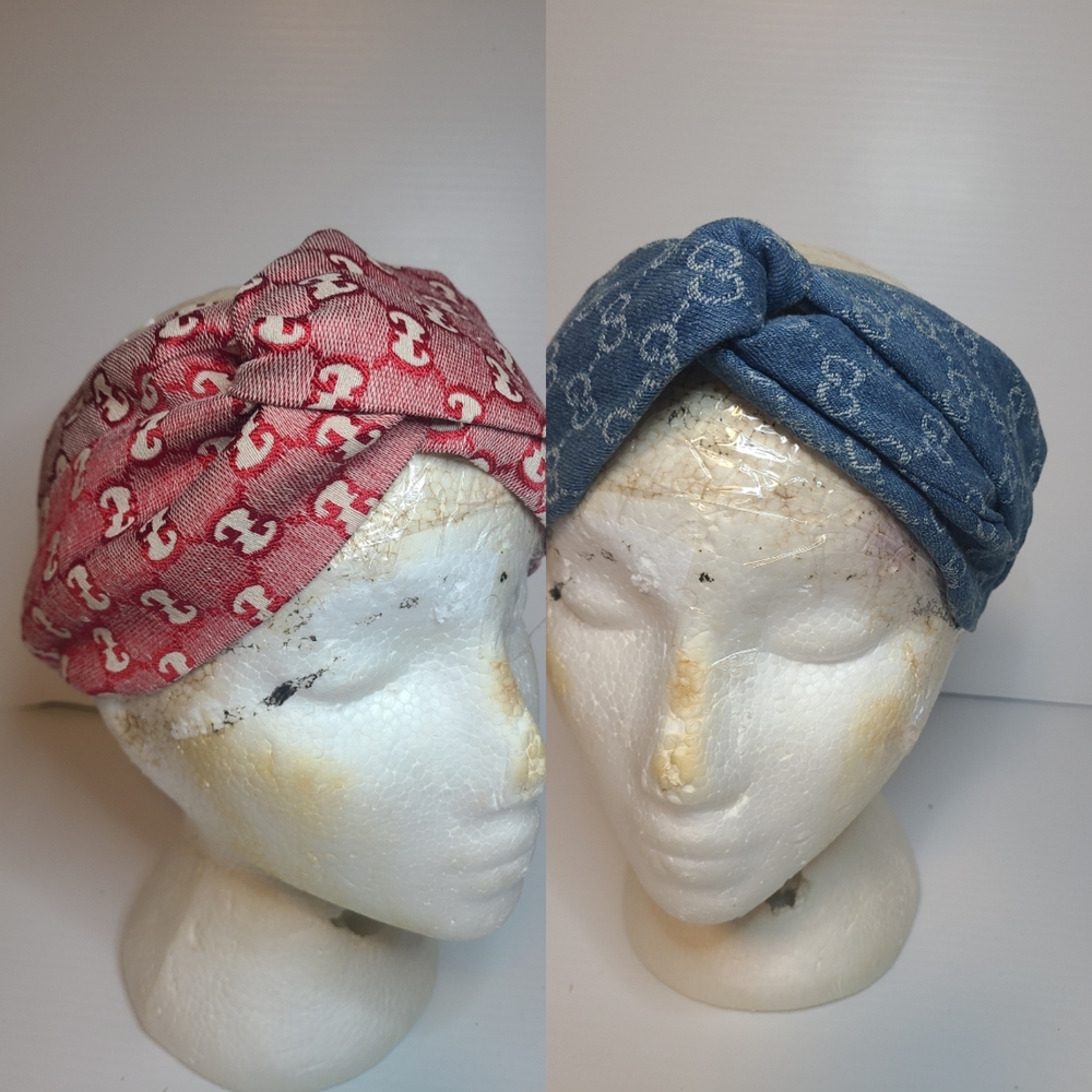 Gucci Denim Red and Blue Patterned Headbands